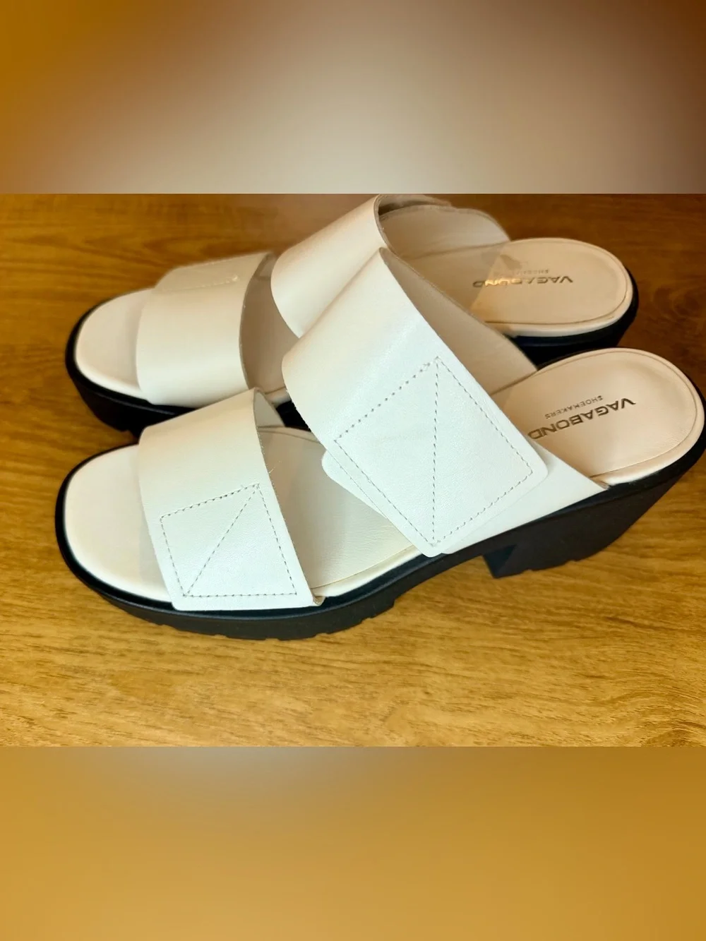 Vagabond Shoemakers Leather Slide Sandals White Straps Block Heel Women’s 39